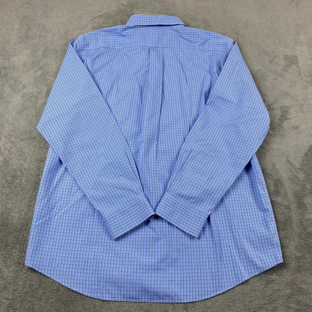 LL Bean Mens 15.5-33 Button Down Shirt Blue Check Wrinkle Free Slightly Fitted